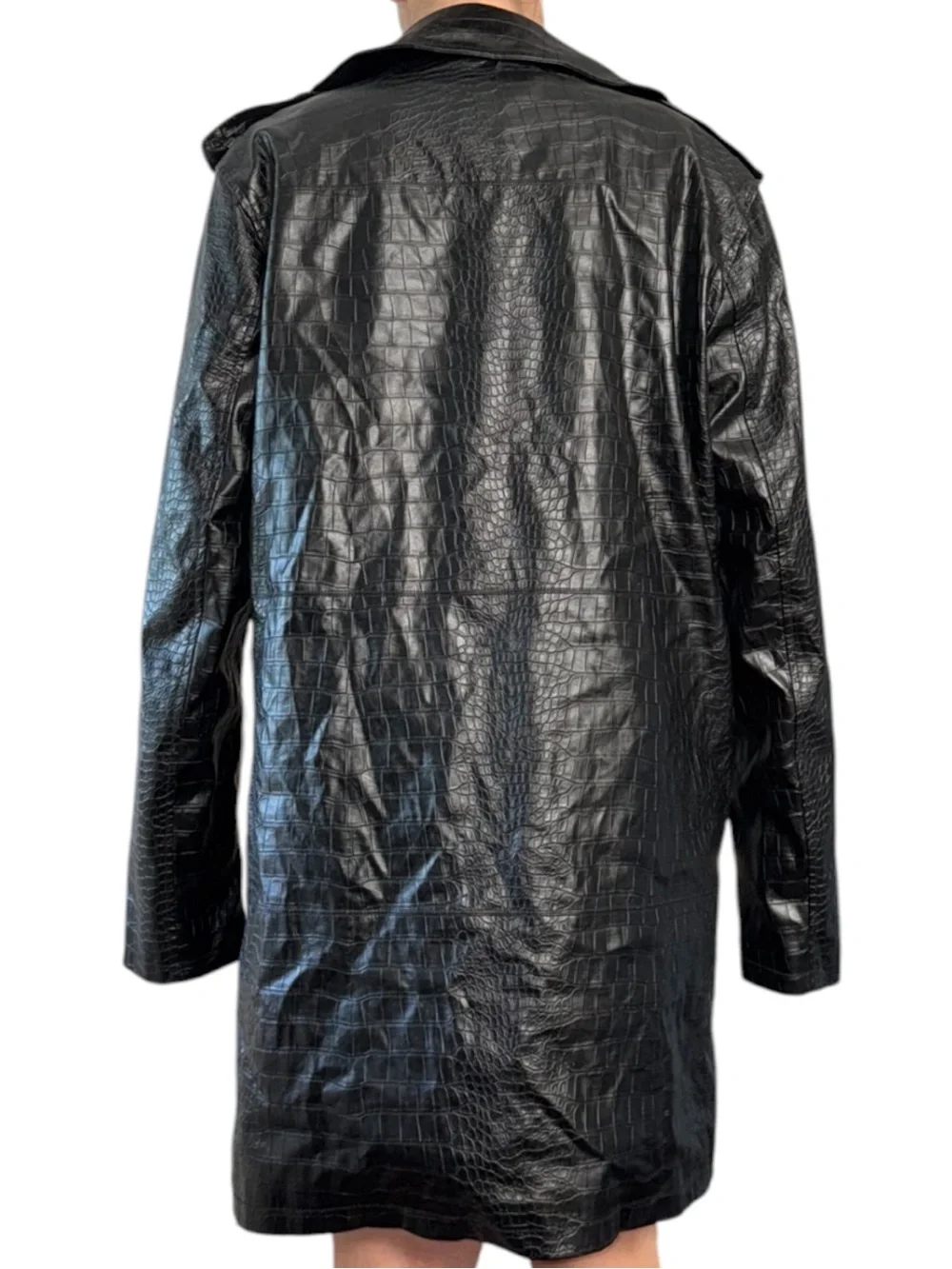 Forever 21 Black Croc-Embossed Trench Coat